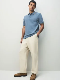 Blue Regular Fit Short Sleeve Tipped Polo Shirt