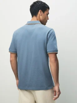 Blue Regular Fit Short Sleeve Tipped Polo Shirt