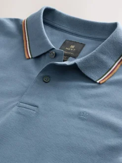 Blue Regular Fit Short Sleeve Tipped Polo Shirt