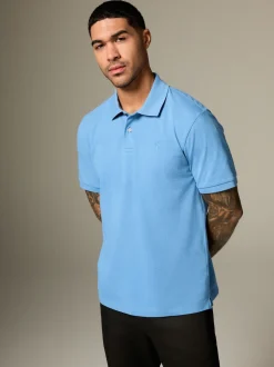 Blue Regular Fit Short Sleeve Pique Polo Shirt