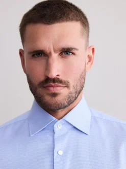 Blue Regular Fit Signature 100% Cotton with Textured Smart Shirt
