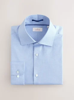 Blue Regular Fit Signature 100% Cotton with Textured Smart Shirt
