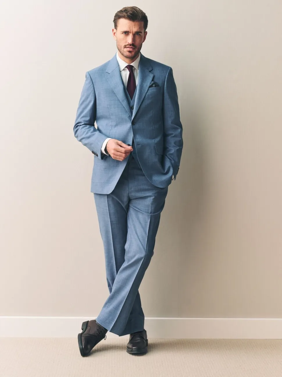 Blue Regular Fit Signature Nova Fides 100% Italian Wool Suit Trousers
