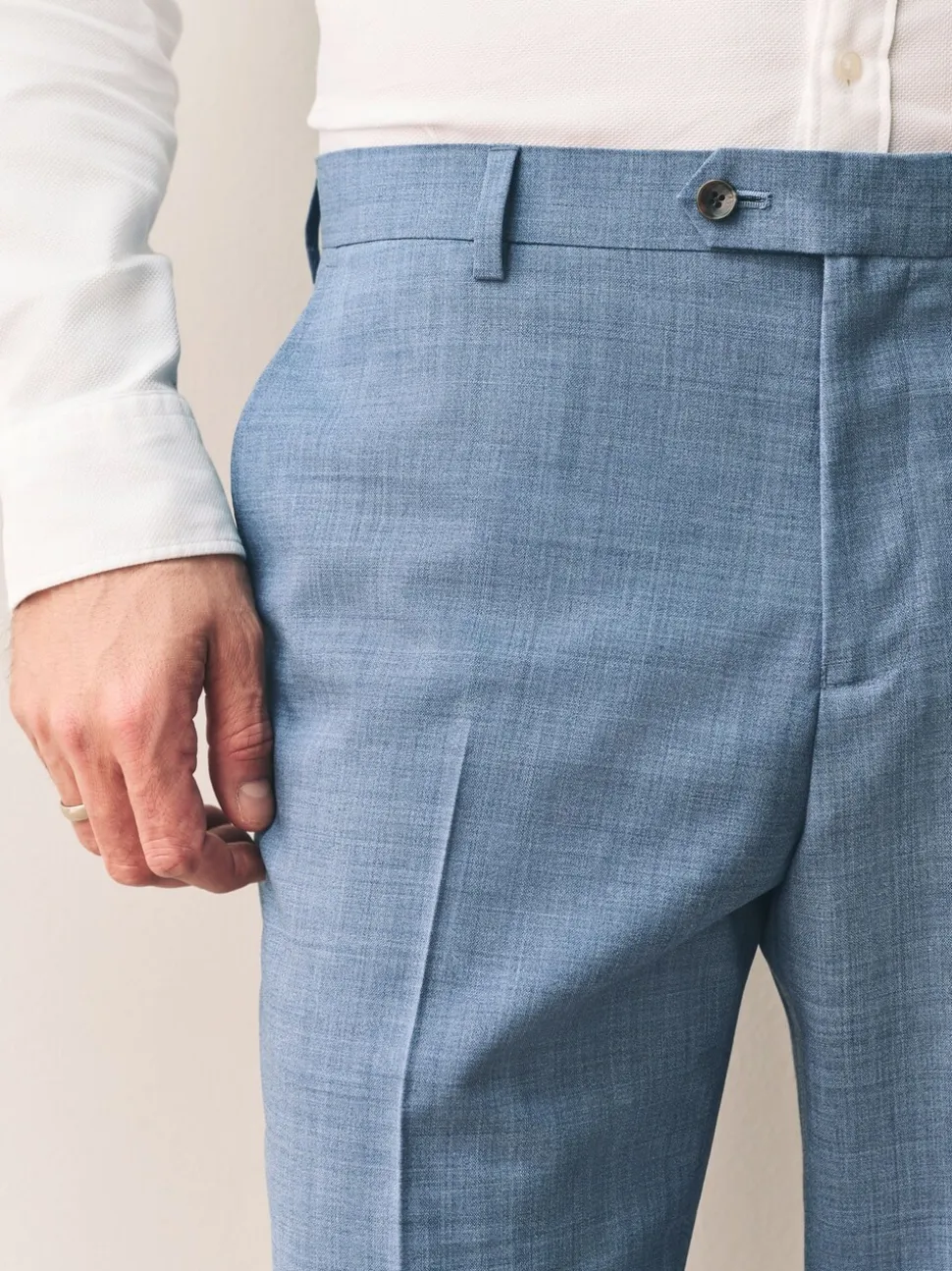 Blue Regular Fit Signature Nova Fides 100% Italian Wool Suit Trousers