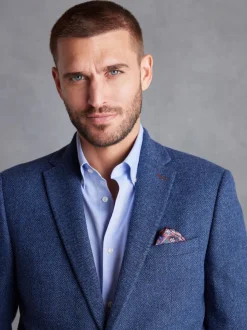 Blue Regular Fit Signature Wool Blend Herringbone Nova Fides Blazer