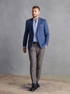 Blue Regular Fit Signature Wool Blend Herringbone Nova Fides Blazer