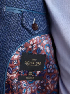 Blue Regular Fit Signature Wool Blend Herringbone Nova Fides Blazer