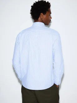 Blue Regular Fit Stripe Oxford Long Sleeve Shirt