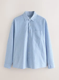 Blue Regular Fit Stripe Oxford Long Sleeve Shirt