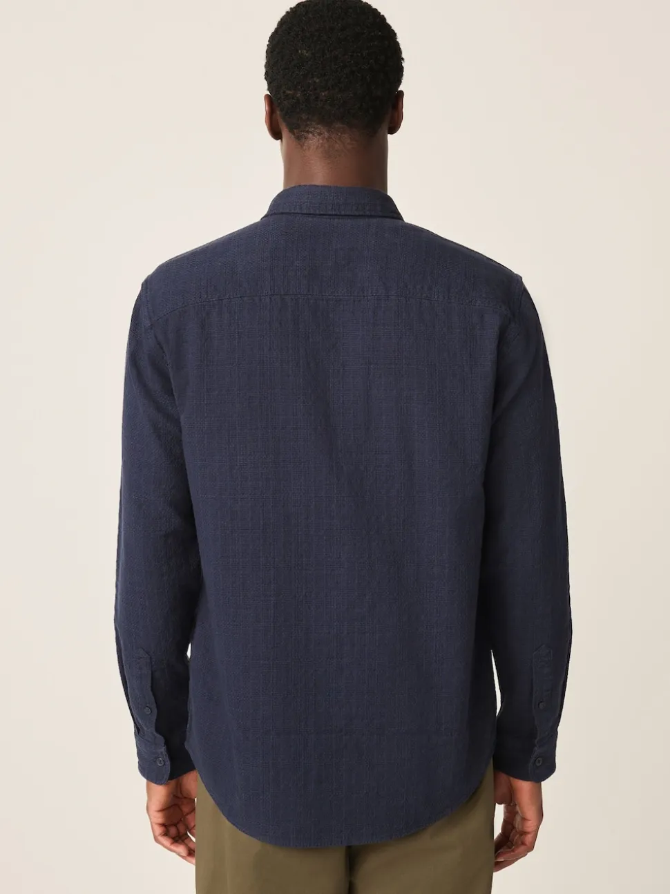 Blue Regular Fit Textured Waffle Long Sleeve Shirt