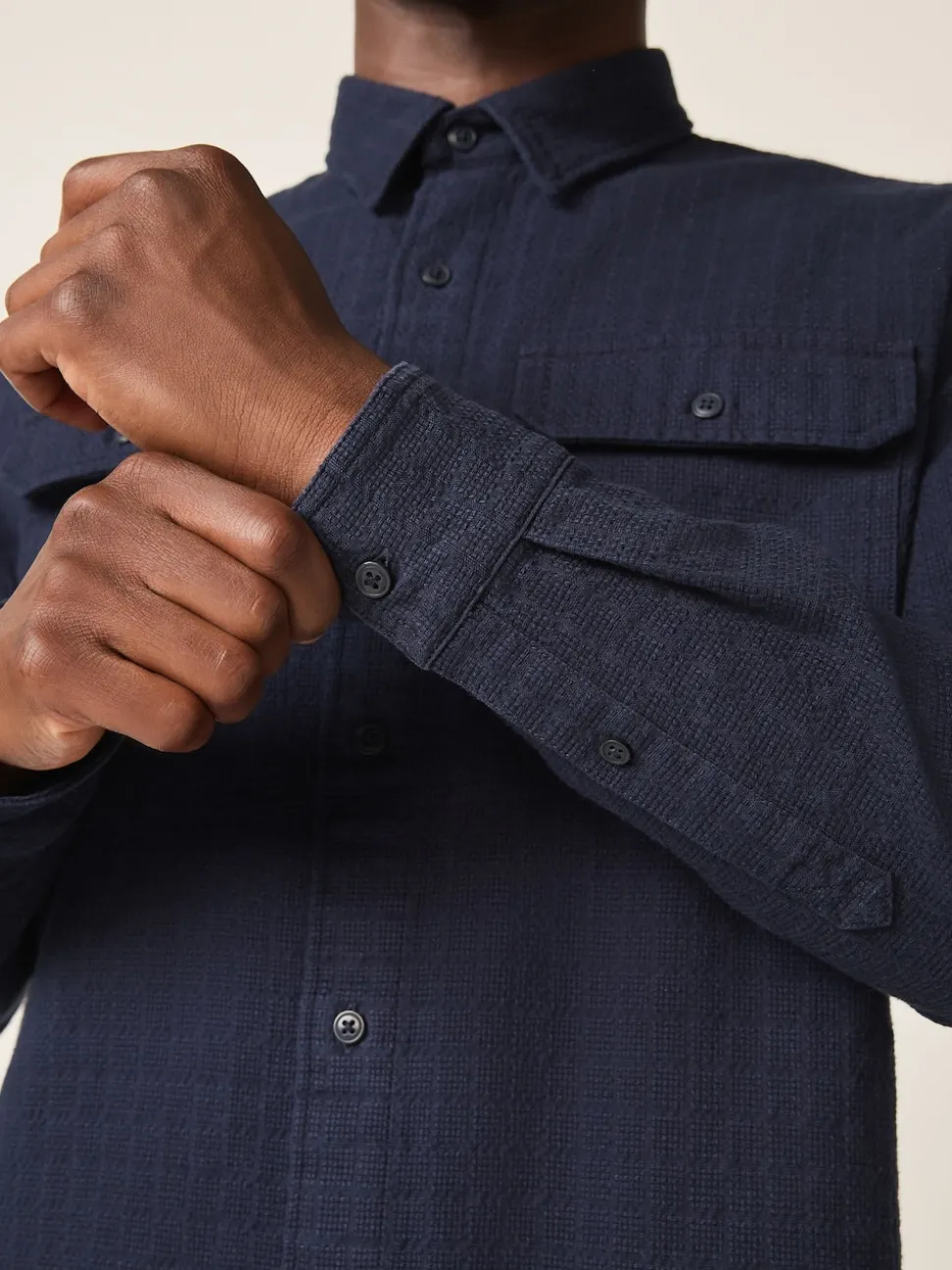 Blue Regular Fit Textured Waffle Long Sleeve Shirt