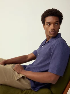 Blue Regular Fit Textured Waffle Short Sleeve Shirt