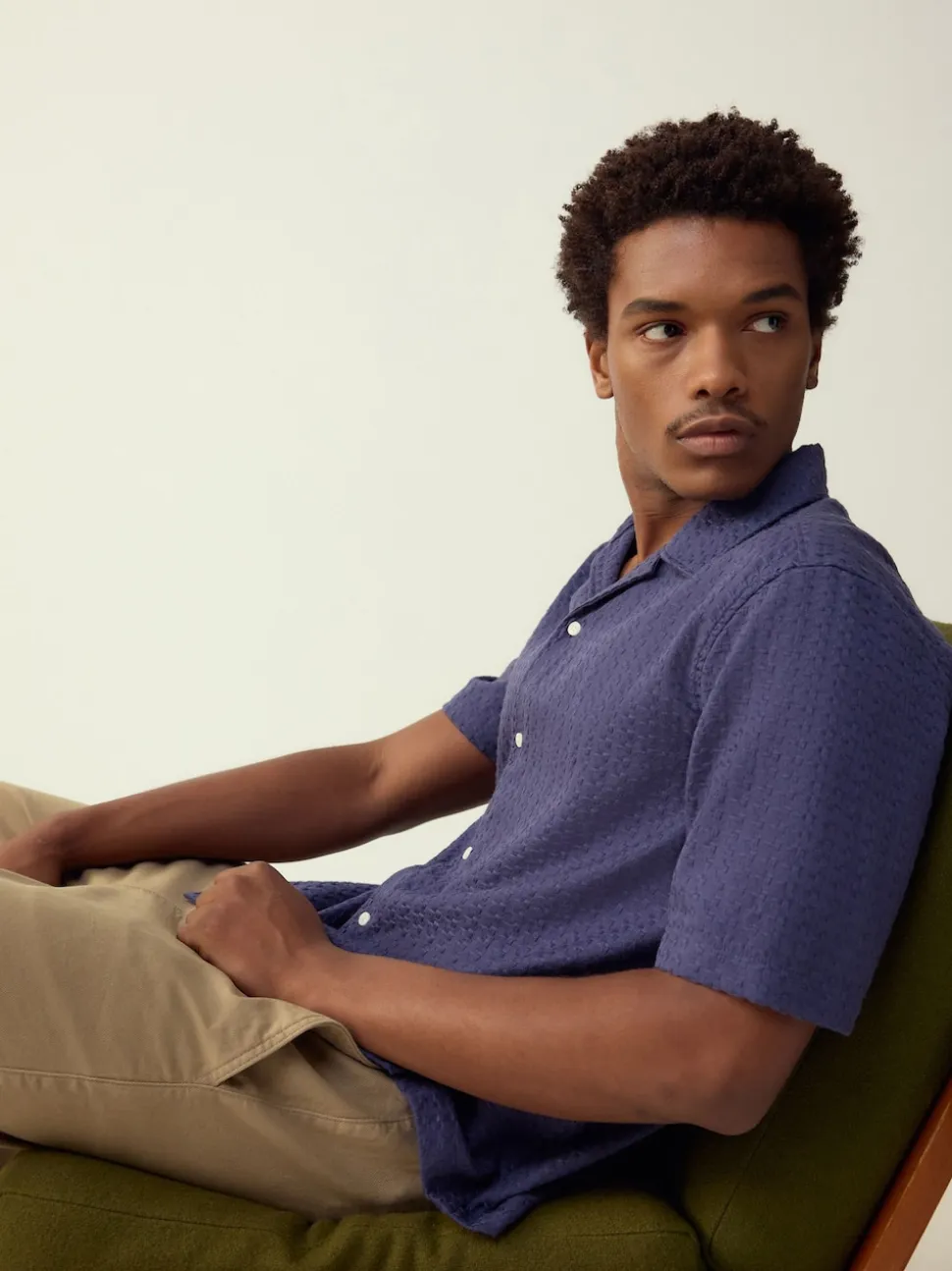 Blue Regular Fit Textured Waffle Short Sleeve Shirt