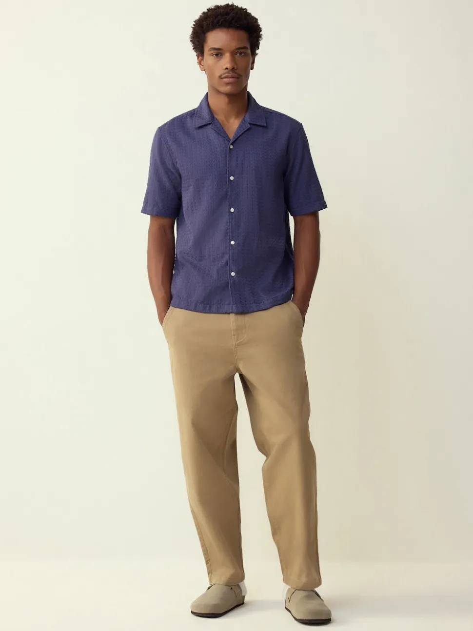 Blue Regular Fit Textured Waffle Short Sleeve Shirt