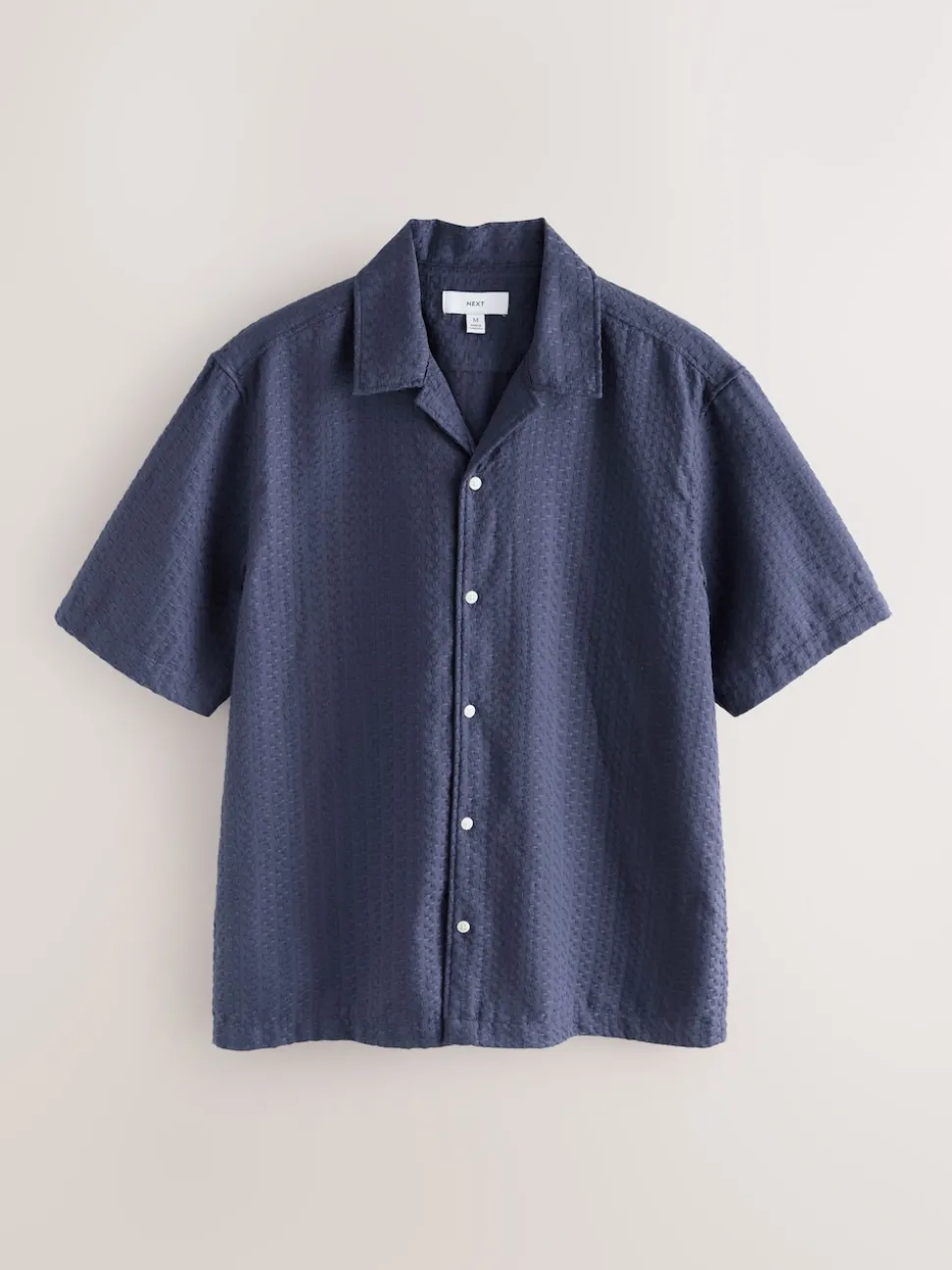 Blue Regular Fit Textured Waffle Short Sleeve Shirt