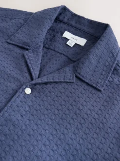 Blue Regular Fit Textured Waffle Short Sleeve Shirt
