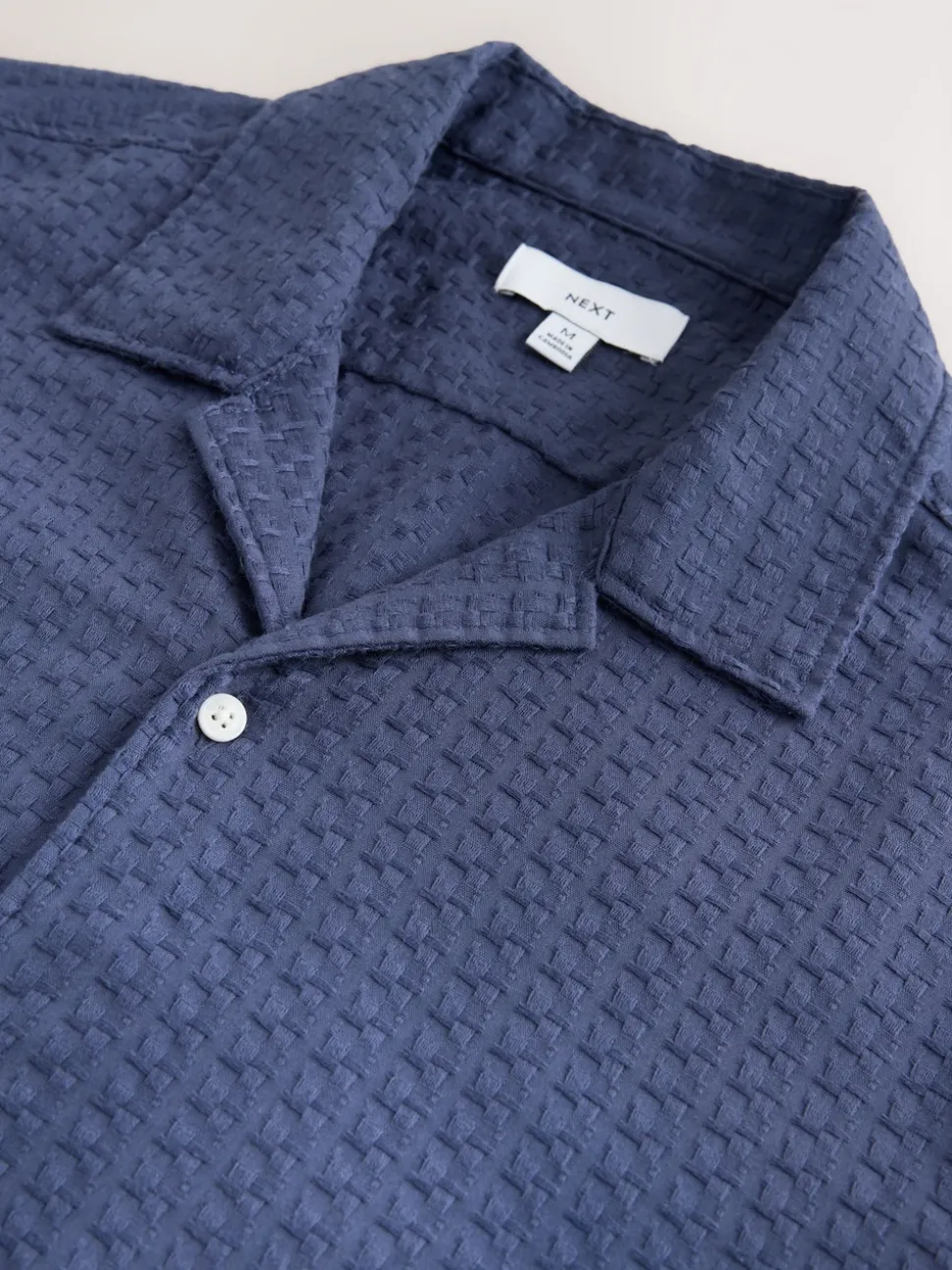 Blue Regular Fit Textured Waffle Short Sleeve Shirt