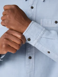 Blue Regular Fit Textured Twin Pocket Long Sleeve Shirt