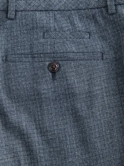 Blue Regular Fit Trimmed Textured Suit Trousers