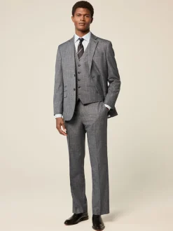 Blue Regular Fit Trimmed Textured Suit Waistcoat