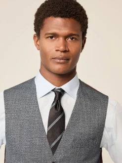 Blue Regular Fit Trimmed Textured Suit Waistcoat