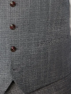 Blue Regular Fit Trimmed Textured Suit Waistcoat