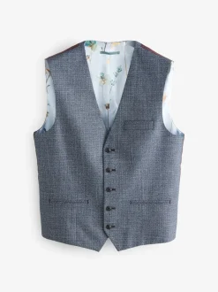 Blue Regular Fit Trimmed Textured Suit Waistcoat
