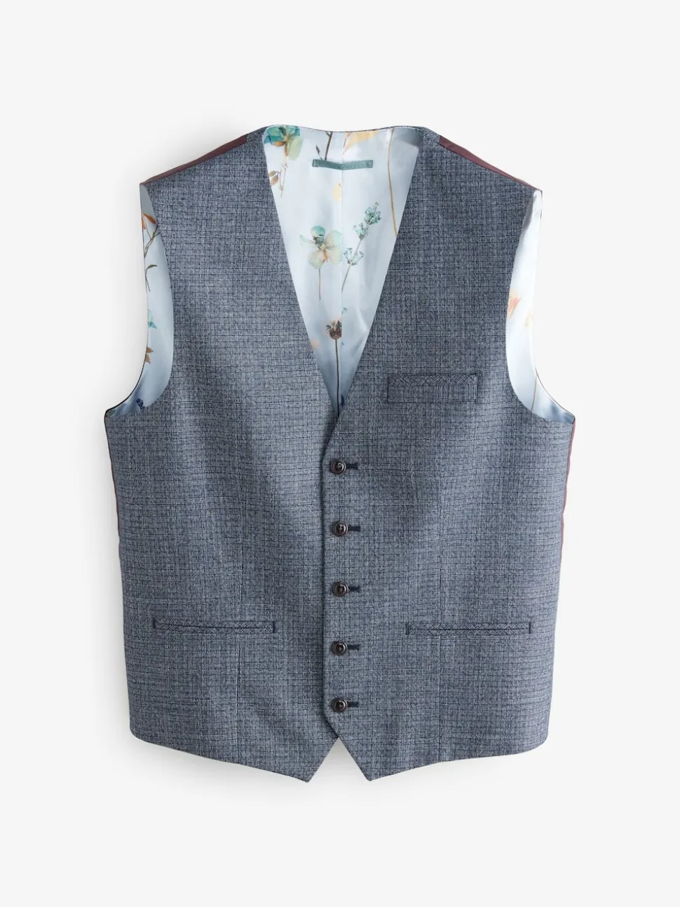 Blue Regular Fit Trimmed Textured Suit Waistcoat