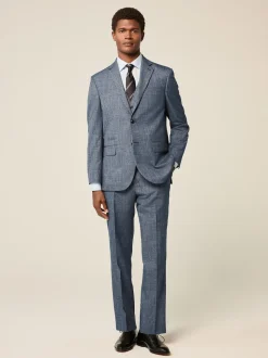 Blue Regular Fit Trimmed Textured Suit Jacket