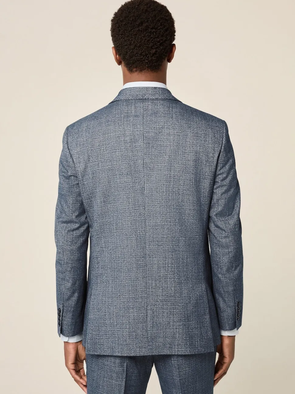 Blue Regular Fit Trimmed Textured Suit Jacket