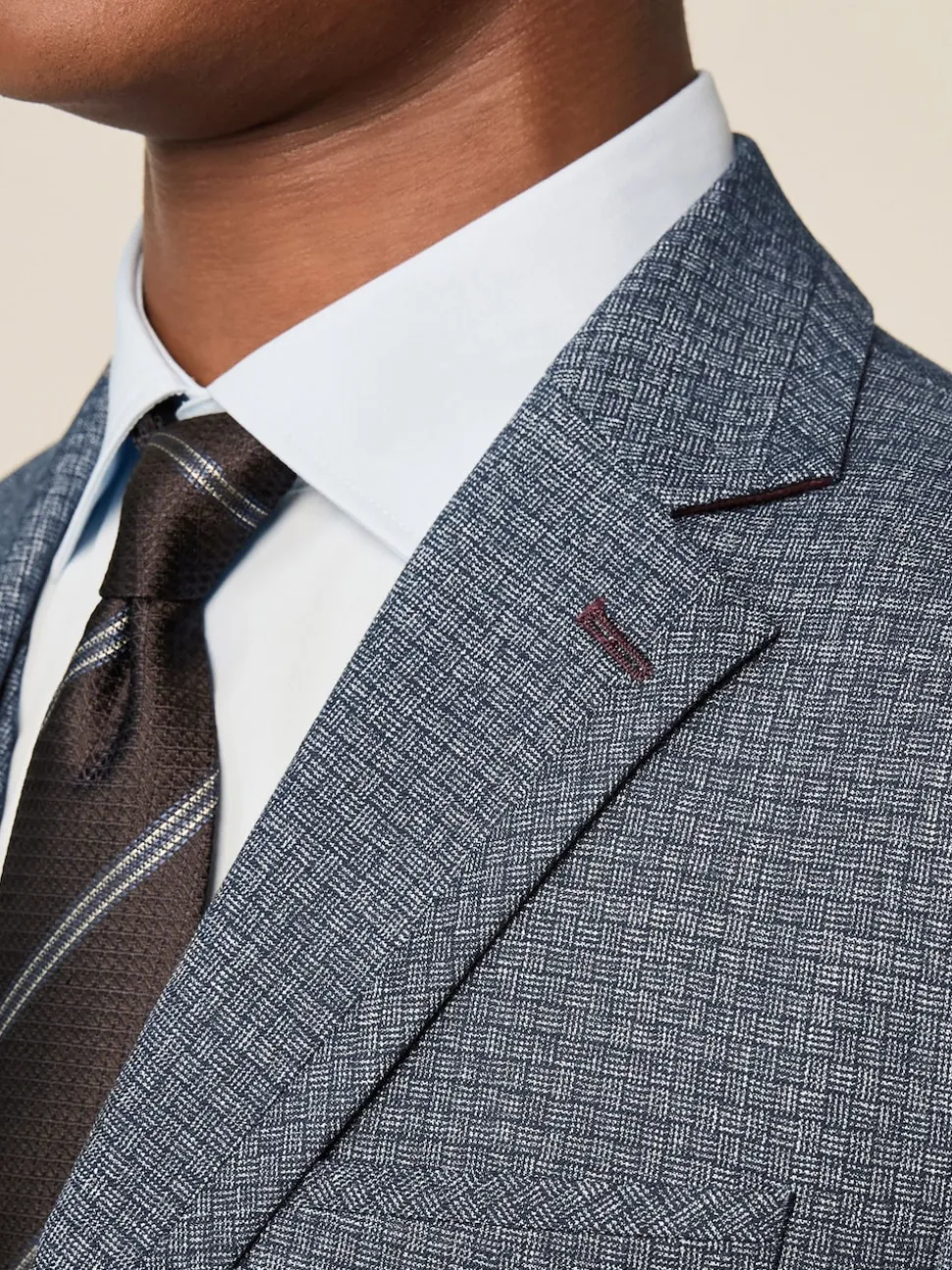 Blue Regular Fit Trimmed Textured Suit Jacket
