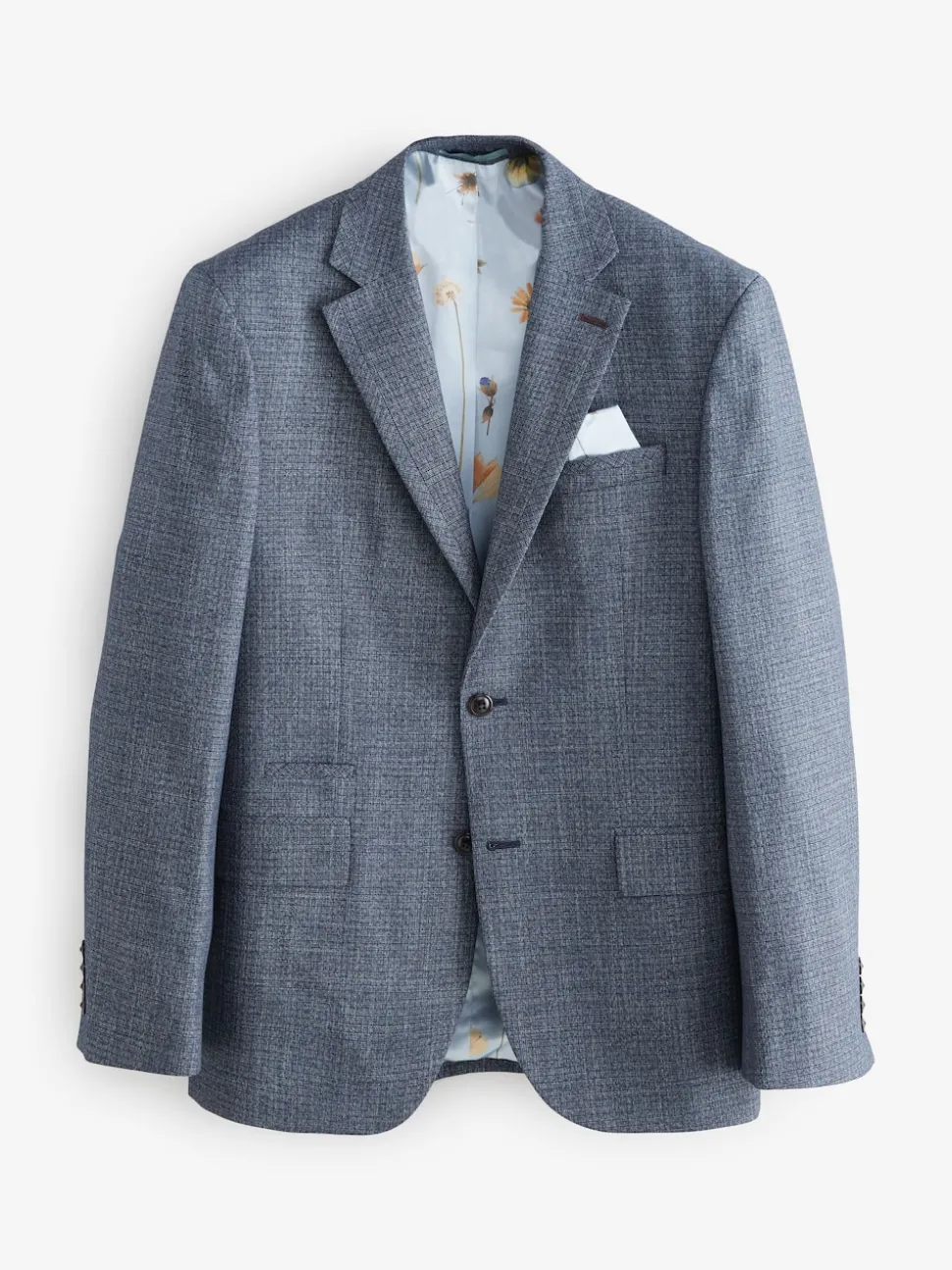 Blue Regular Fit Trimmed Textured Suit Jacket