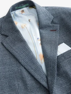 Blue Regular Fit Trimmed Textured Suit Jacket