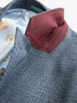 Blue Regular Fit Trimmed Textured Suit Jacket