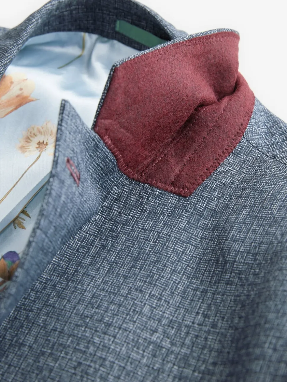 Blue Regular Fit Trimmed Textured Suit Jacket