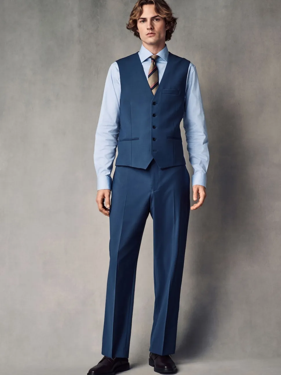 Blue Regular Fit Wool Blend Motionflex Waistcoat