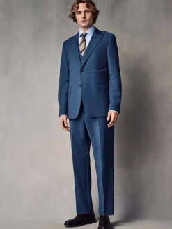 Blue Regular Fit Wool Blend Motionflex Waistcoat