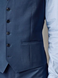 Blue Regular Fit Wool Blend Motionflex Waistcoat