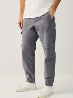 Blue Regular Tapered Fit Cotton Stretch Cargo Trousers