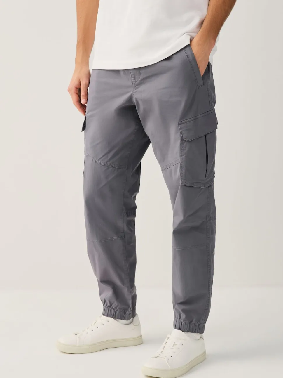 Blue Regular Tapered Fit Cotton Stretch Cargo Trousers