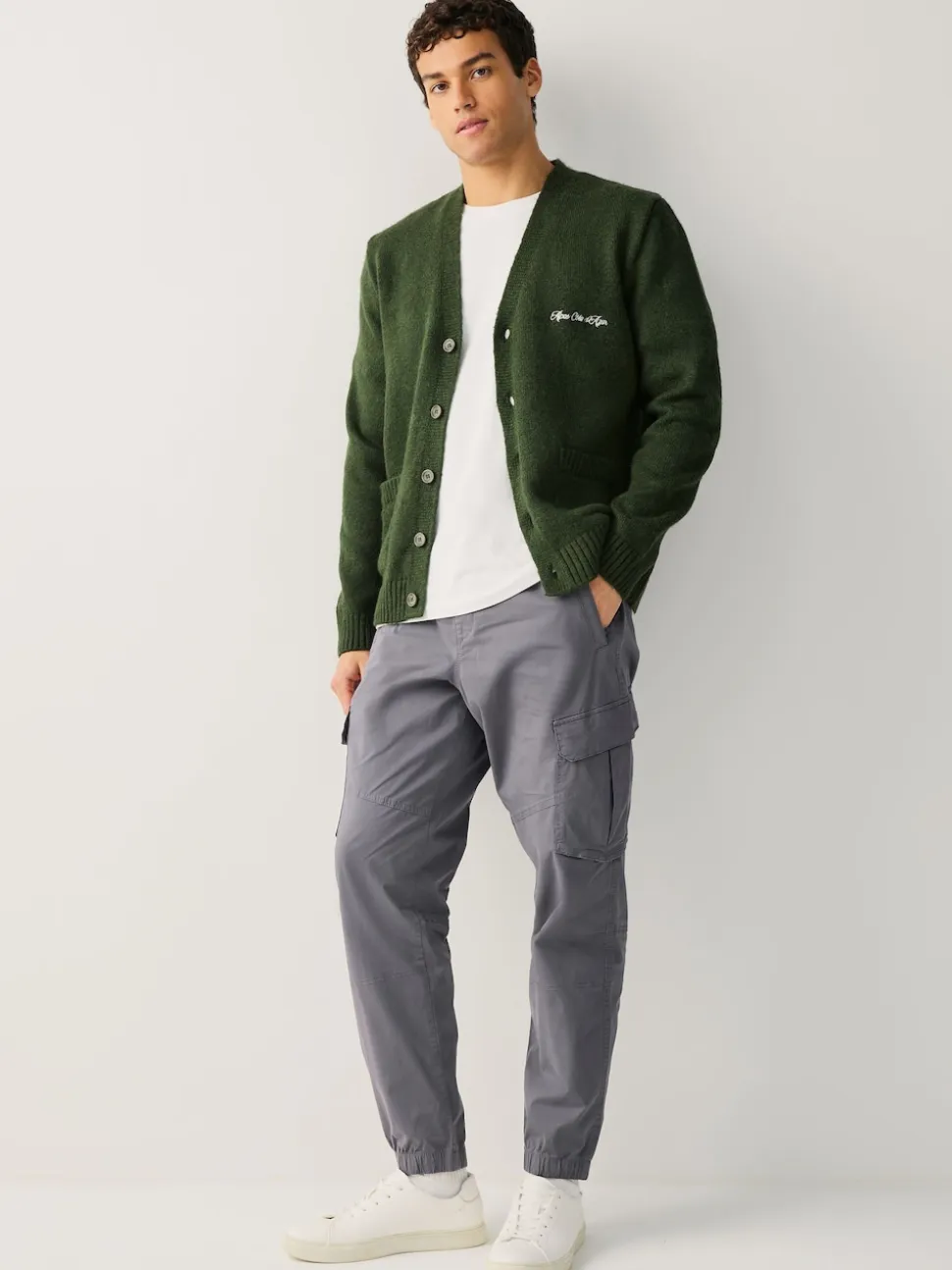 Blue Regular Tapered Fit Cotton Stretch Cargo Trousers