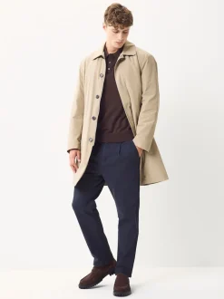 Blue Regular Tapered Fit Single Pleated Stretch Chinos Trousers