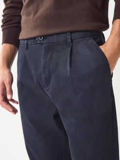 Blue Regular Tapered Fit Single Pleated Stretch Chinos Trousers