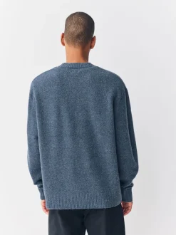 Blue Relaxed Fit Cosy Crew Neck Jumper with Wool