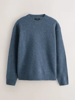 Blue Relaxed Fit Cosy Crew Neck Jumper with Wool