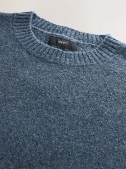 Blue Relaxed Fit Cosy Crew Neck Jumper with Wool