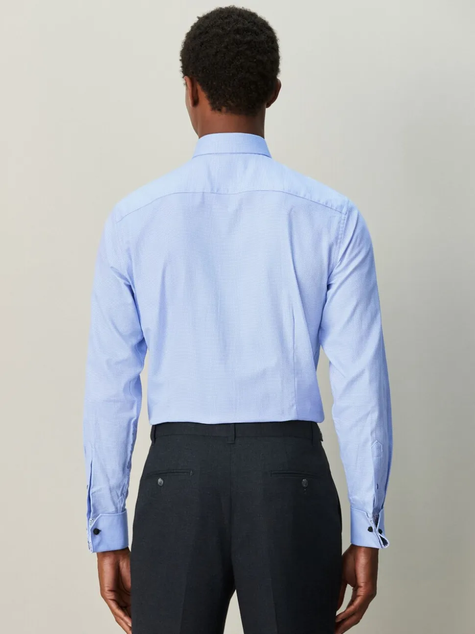 Blue Slim Fit 100% Cotton Textured Long Sleeve Formal Shirt with Trim