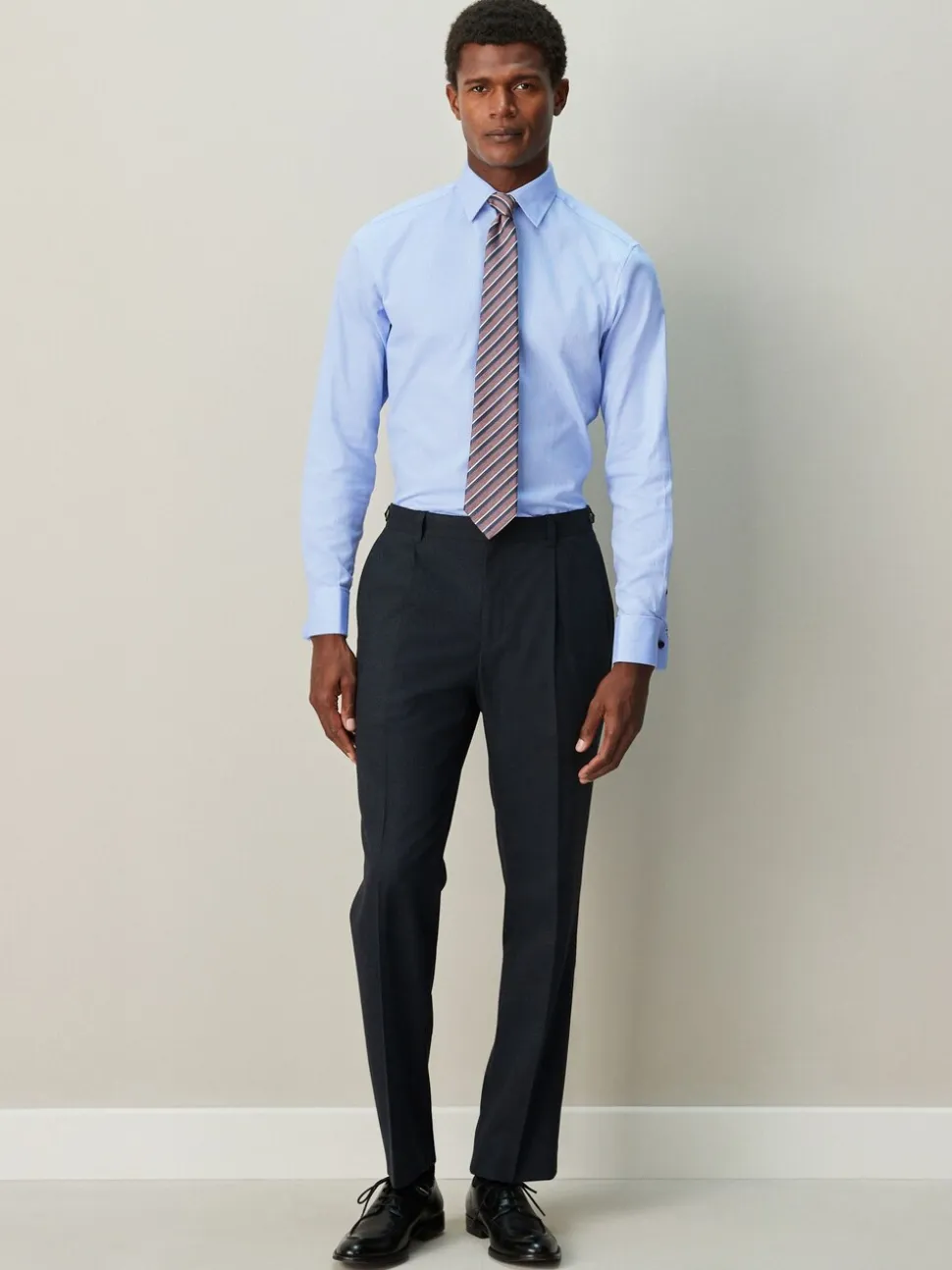 Blue Slim Fit 100% Cotton Textured Long Sleeve Formal Shirt with Trim