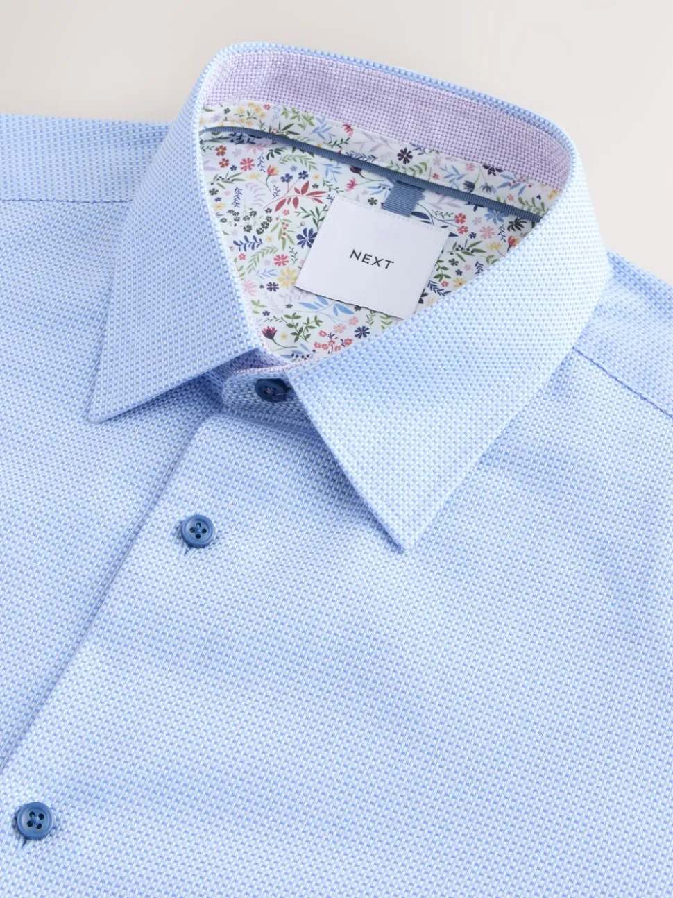 Blue Slim Fit 100% Cotton Textured Long Sleeve Formal Shirt with Trim