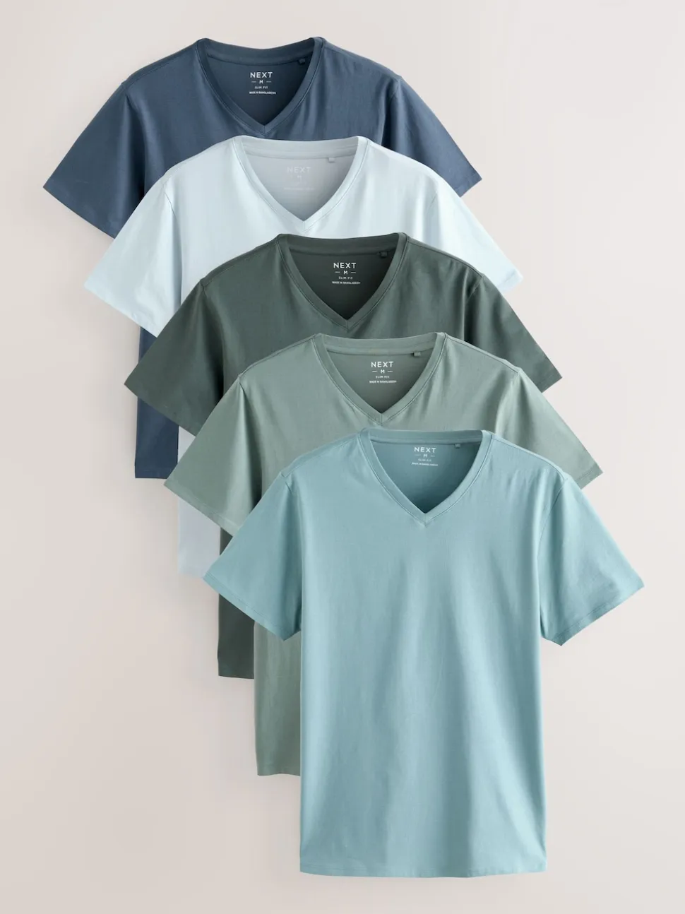 Blue Slim Fit 100% Cotton V-Neck Layering T-Shirts 5 Pack